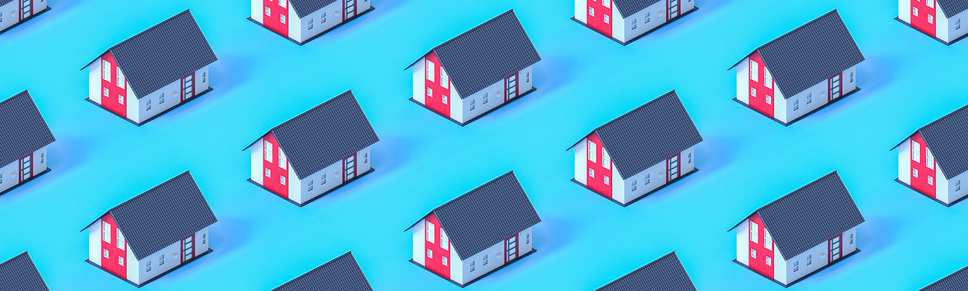 casas en fondo azul